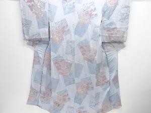 大正ロマン　錦紗色紙に橋・荒波模様織り出し漆着物